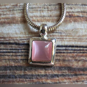 Vintage Pink and Silver Pendant Necklace and Earrings